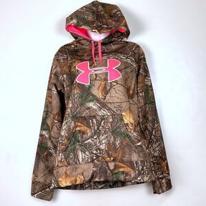 Under Armour Hoodie Womens M Pink Logo Pullover Realtree Camo Hunting Gorpcore